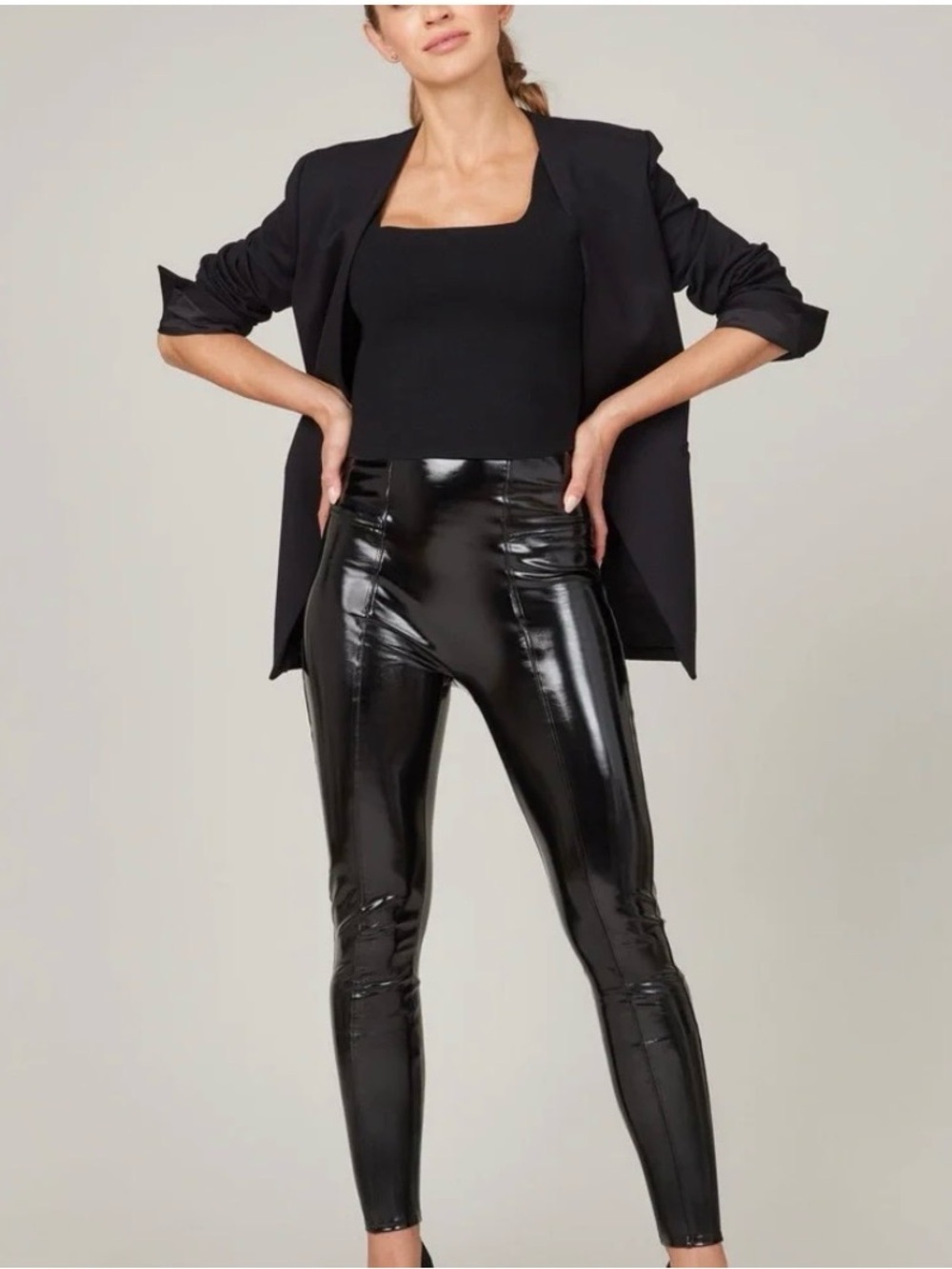 SPANX Shiny Black Faux Patent Leather Leggings